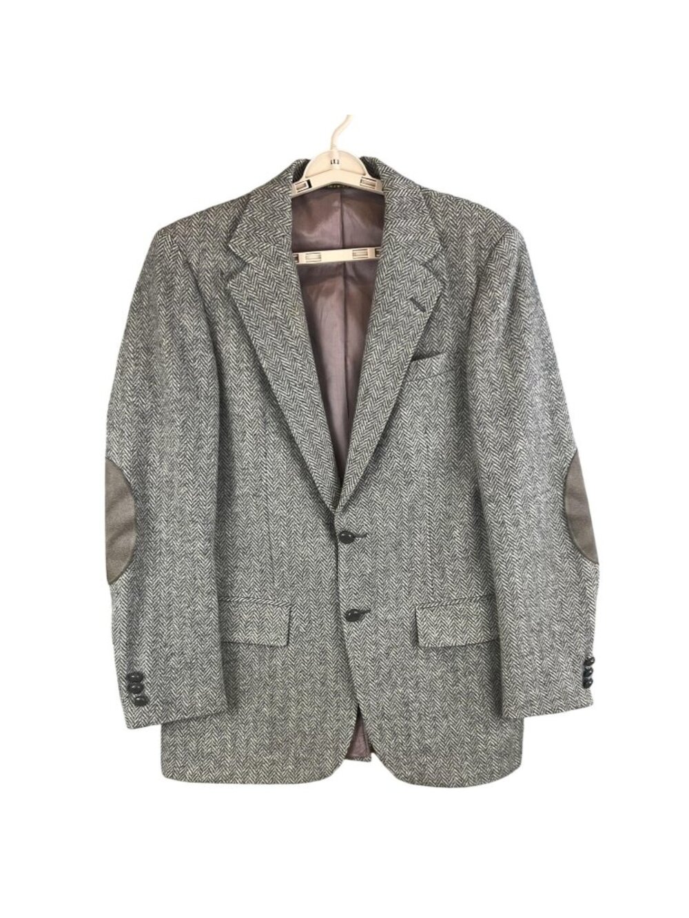 Mens 42 Sport Coat Gray Tweed Blazer Herringbone Elbow Patch 2 Button Repp Ltd